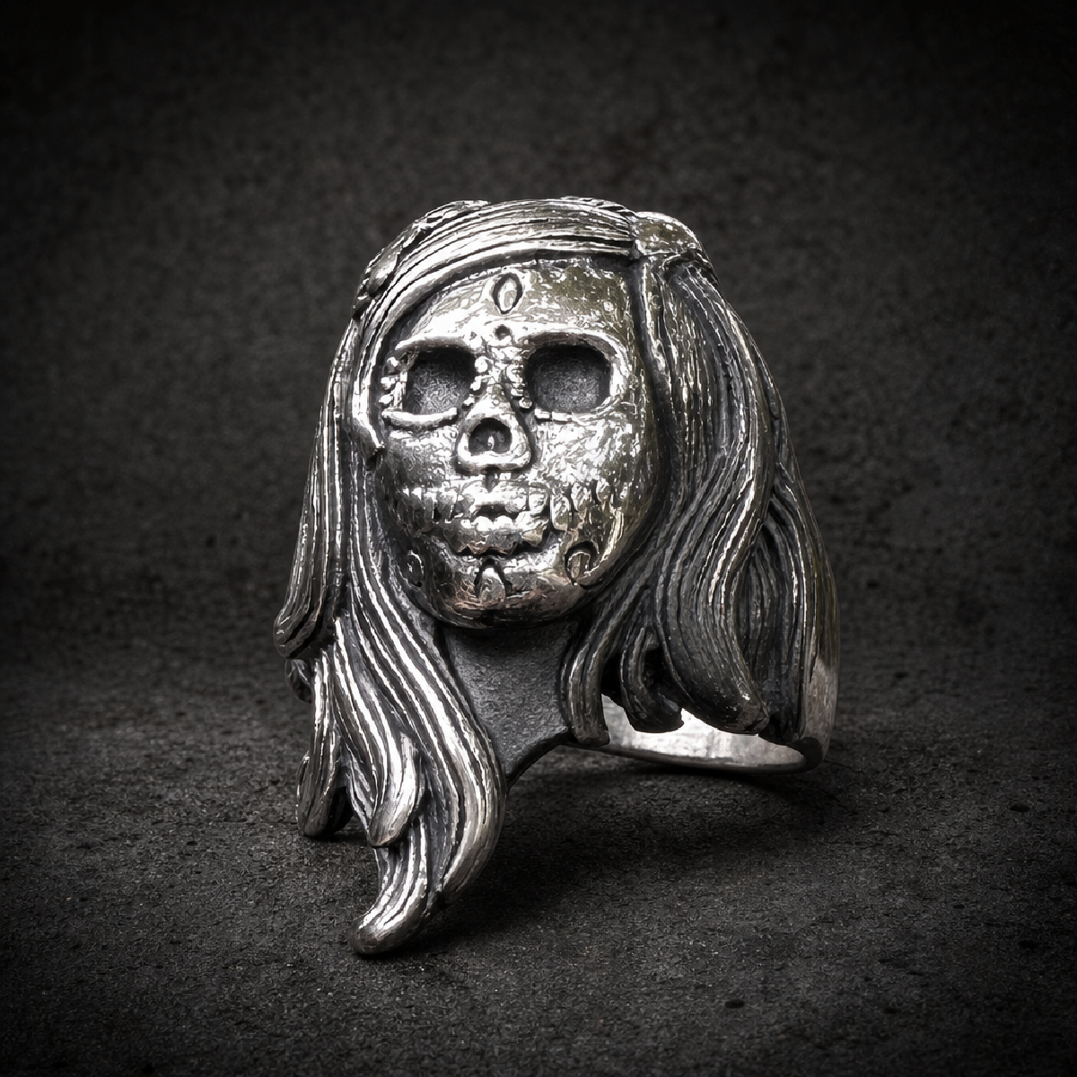 Bonita - Sugar Skull aka Día de Muertos anillo - ring 316L stainless steel unisex jewelry (R0365)