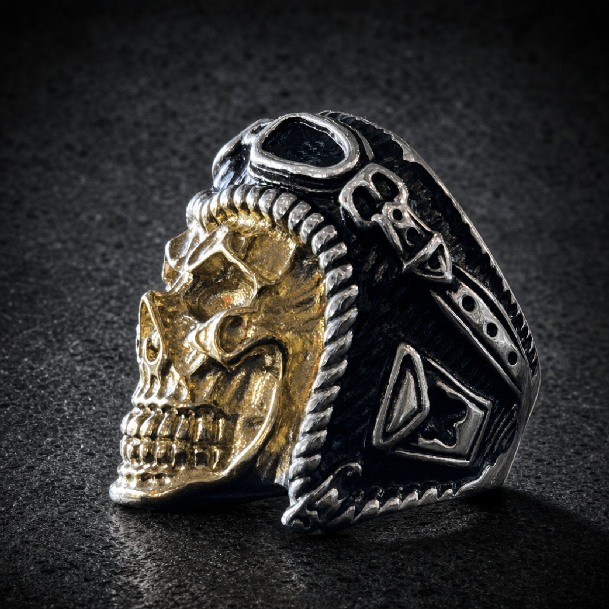 Road Baron's - ring 316L stainless steel unisex jewelry, gold overlay skull biker ring, 316l stainless steel skull ring (Rโฆ