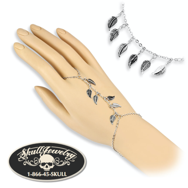 'Over the Hills and Far Away' Leaf Charms Slave Chain Bracelet