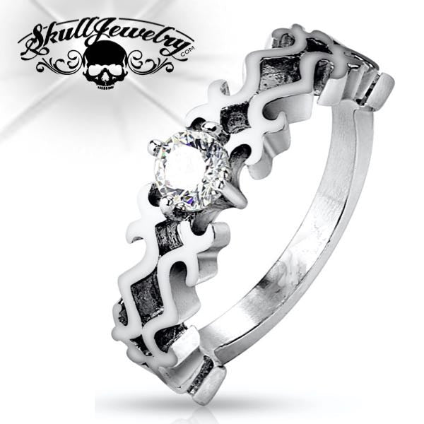 Long Long Way From Home Steel Ring w/Cubic Zirconia
