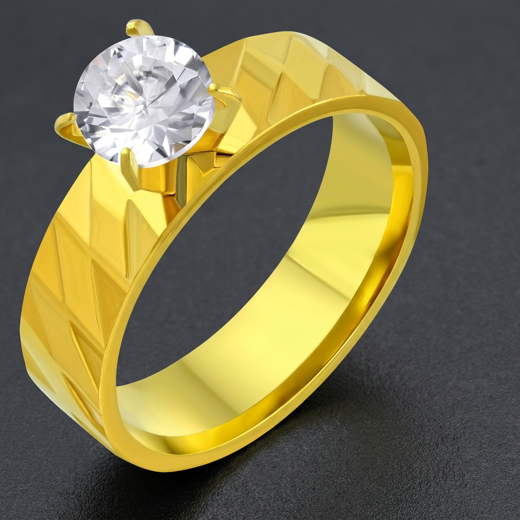 'Dazzling Diamond' Sculpted Gold-Tone Ring with Large CZ Stone, 316L stainless steel mens skull ring for bikers