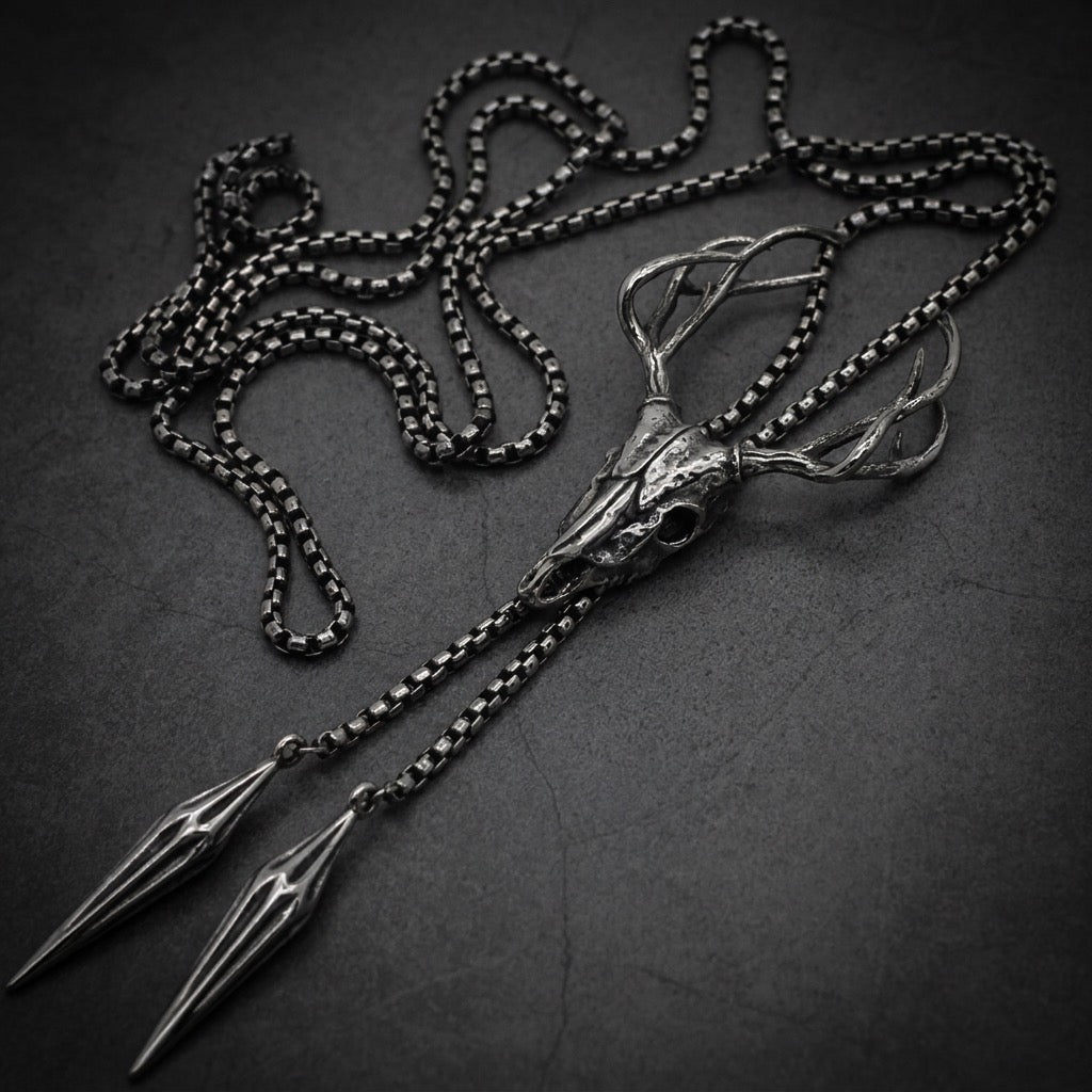 Antlered Skull Talisman (pendant slides on chain) (#N317)