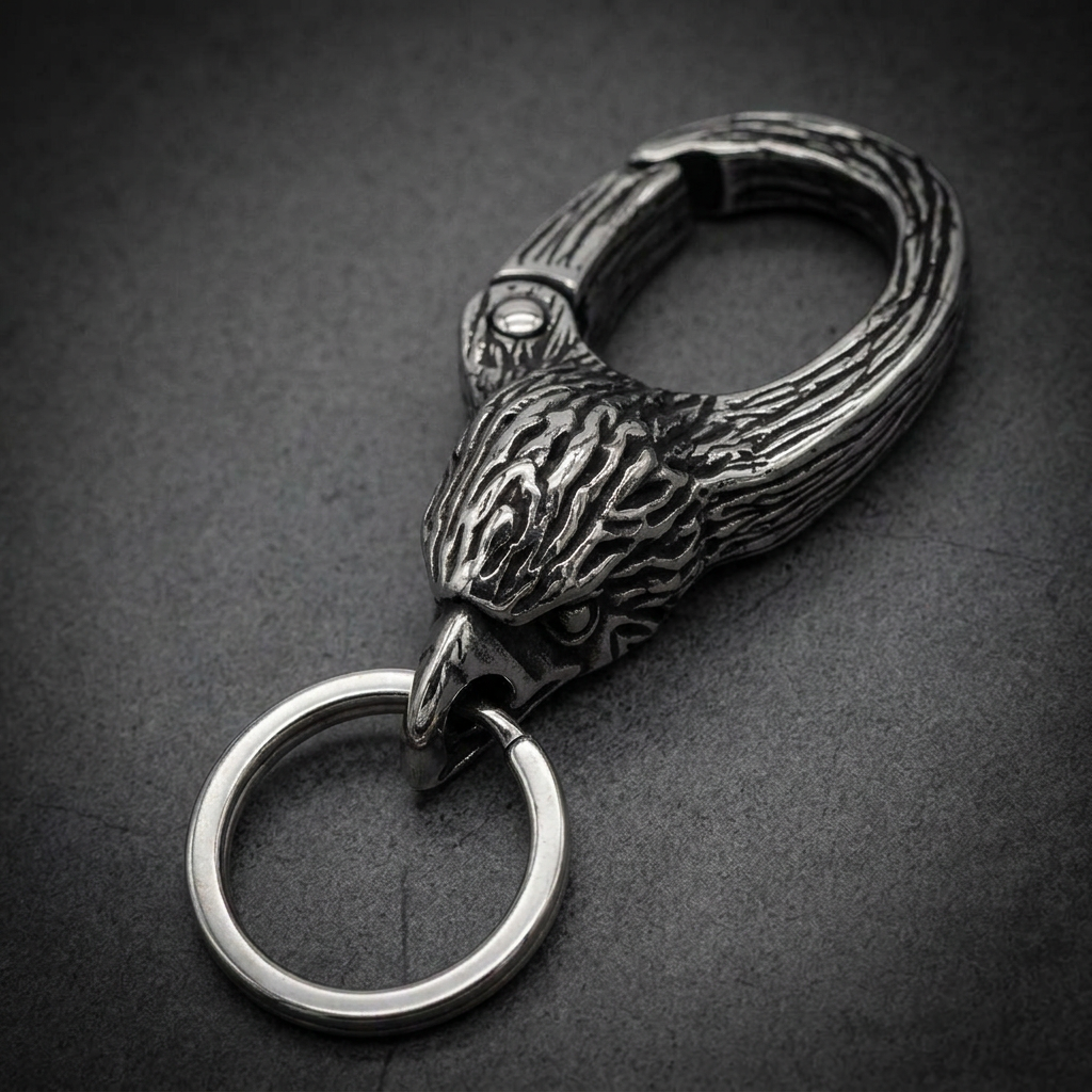 Imperial Eagle Grip Keychain 316L stainless steel with detailed feathered eagle head and strong key ring