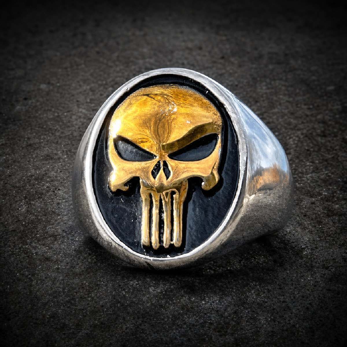 Gold-Tone Punisher Skull Ring - 316L stainless steel unisex jewelry (R0626)