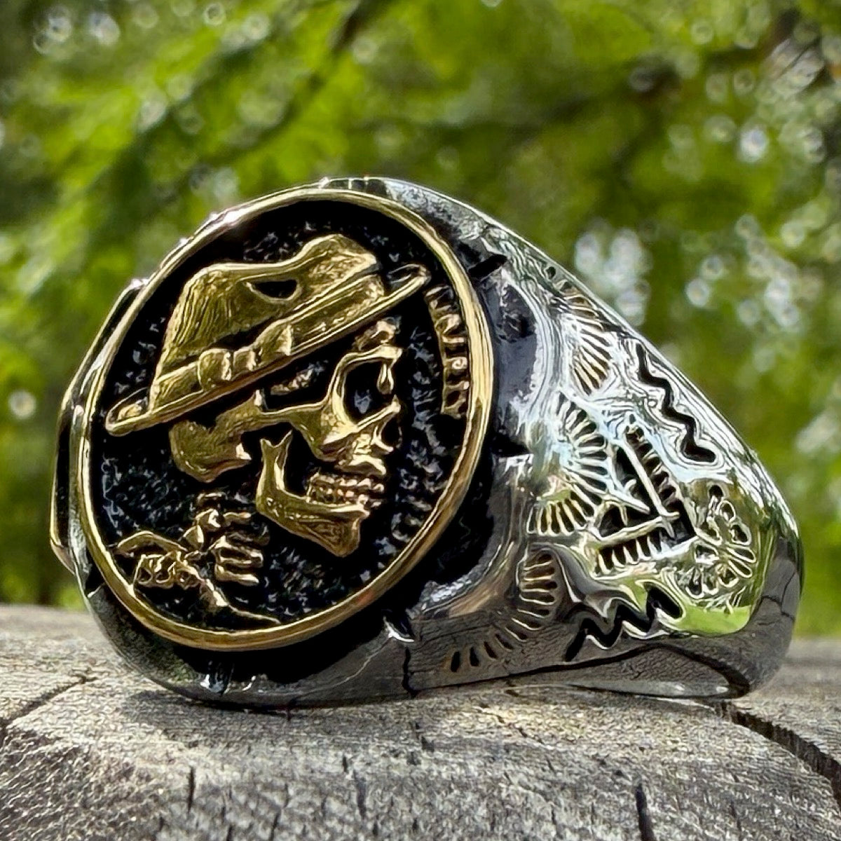 Outlaw Hobo Coin Skull Ring (#524Twotone)