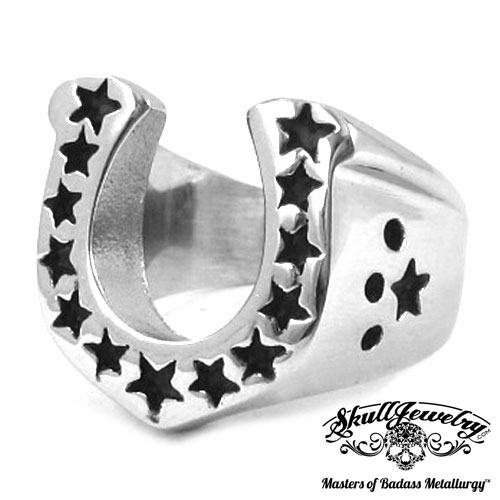 Big, Heavy & Bold Lucky Horseshoe Medallion Ring with Stars (#528)