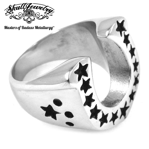 Big, Heavy & Bold Lucky Horseshoe Medallion Ring with Stars (#528)