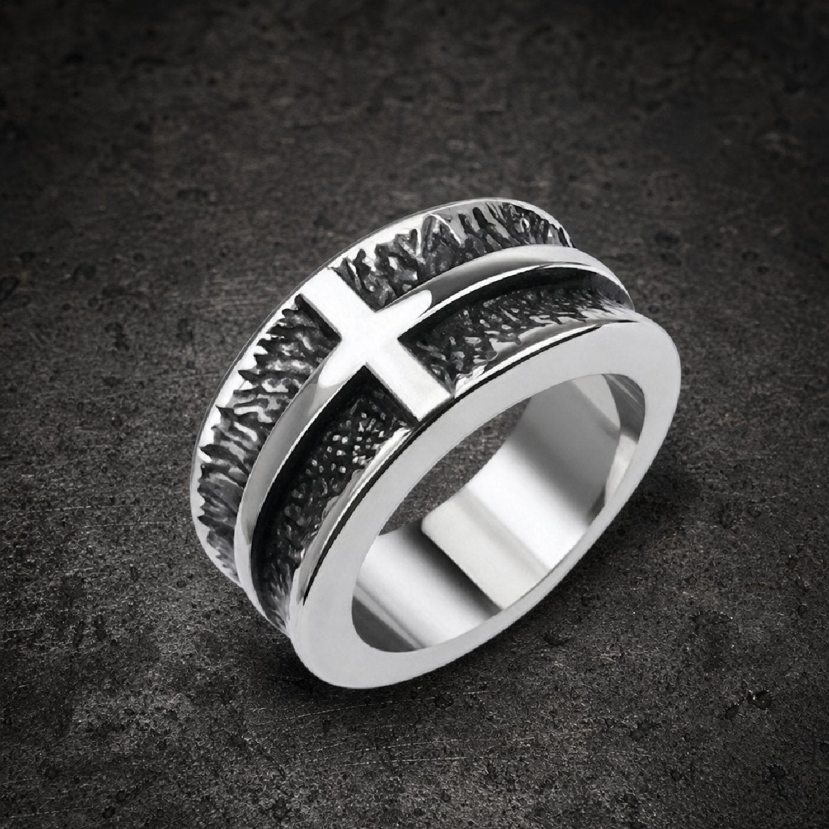 Ironclad Vow — Cross Ring - 316L stainless steel unisex jewelry, 316l stainless steel cross ring, dark textured christian…