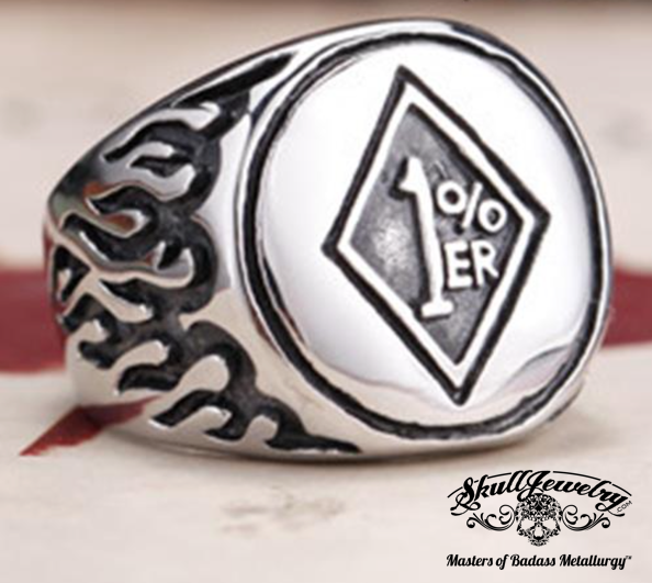 classic outlaw 1%er biker ring with flames on the sides