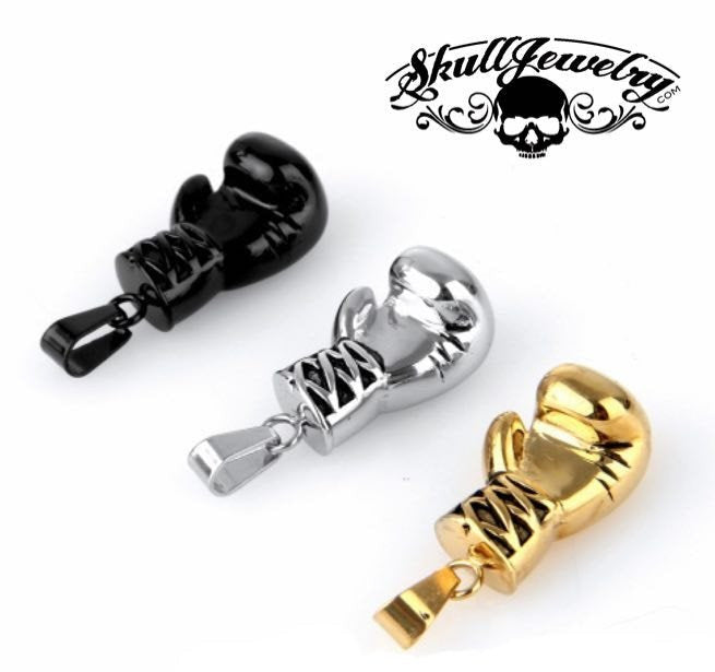Boxing Gloves Pendant; Stainless, Black or Gold