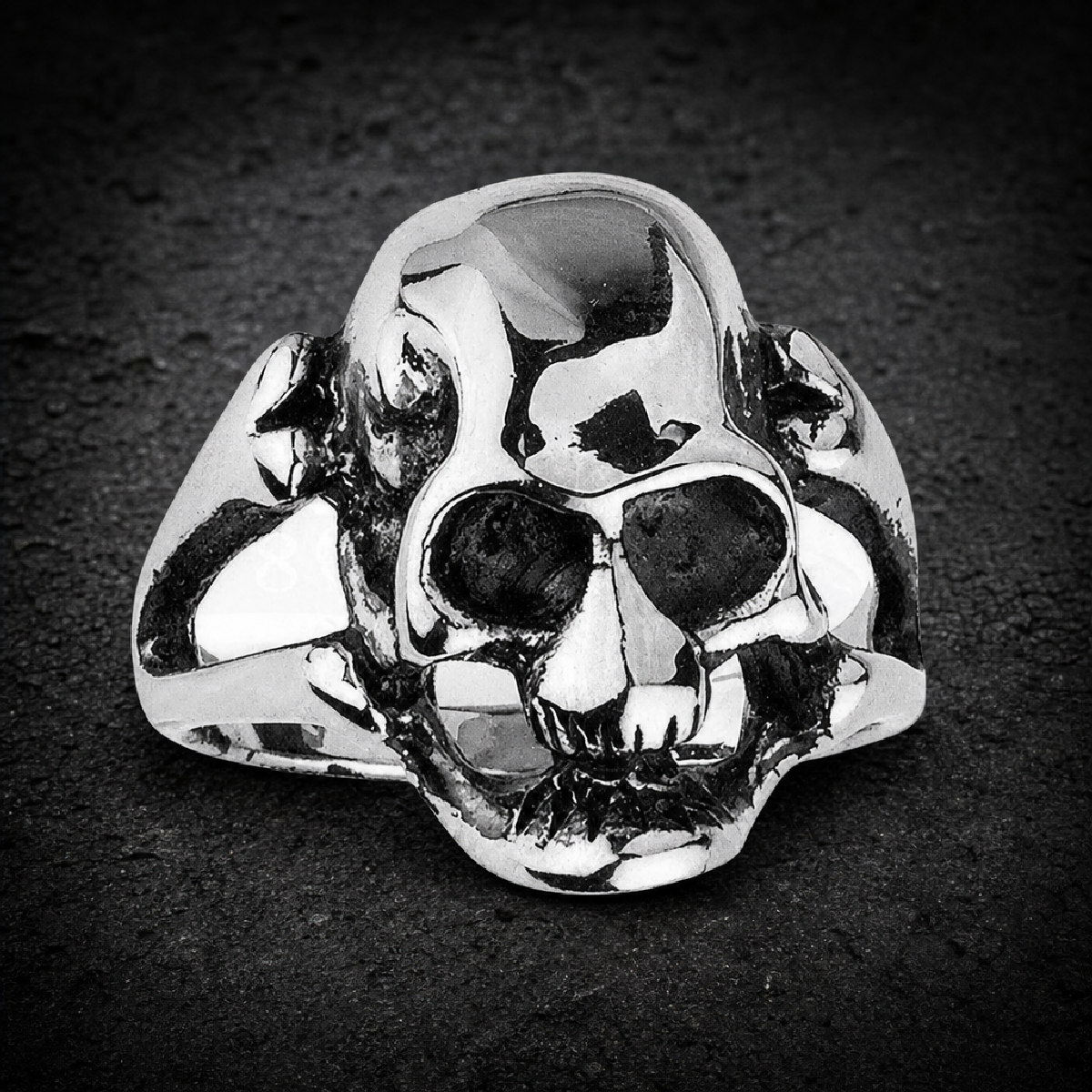 Pinky Skull Ring w/ Bones - 316L stainless steel unisex jewelry (R0386)