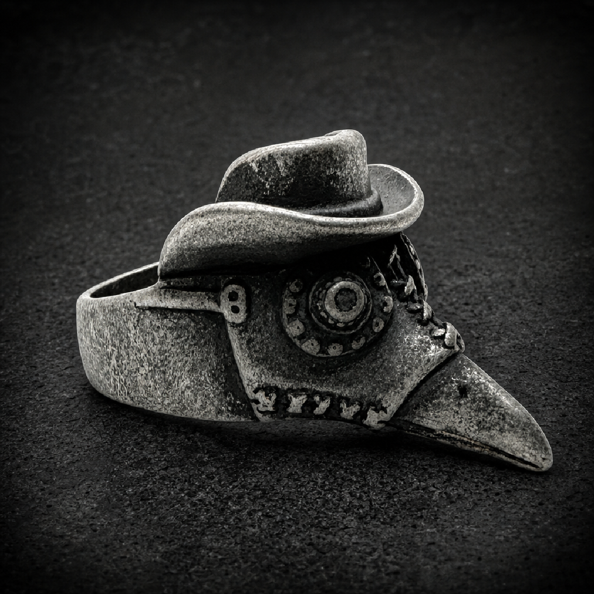 Plague Doctor Ring w/Gun Metal Finish - 316L stainless steel unisex jewelry (686GM07)