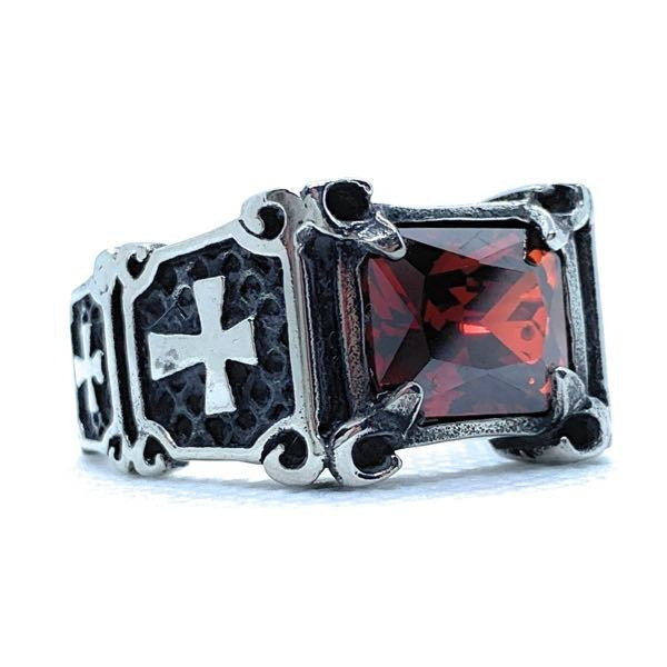 red cross gemstone ring