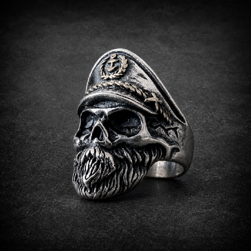 Salty ol' Captain - Skull Ring - 316L stainless steel unisex jewelry (R0364)