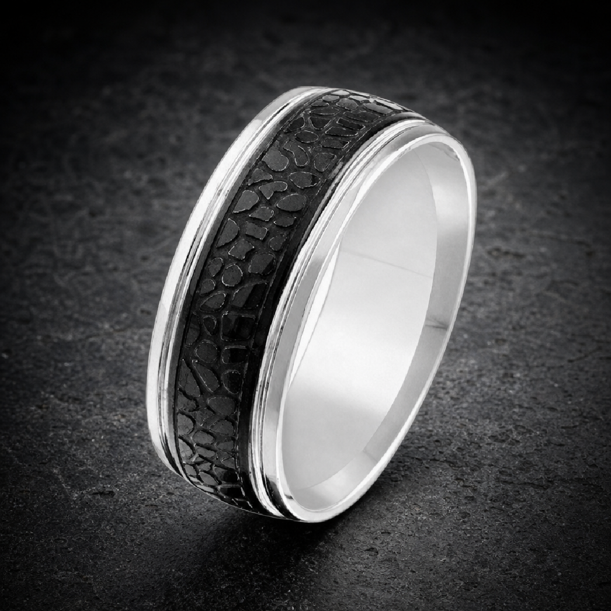 Slide It In - Black Snake Pattern Stainless Steel Ring - 316L stainless steel unisex jewelry (407SJ09)