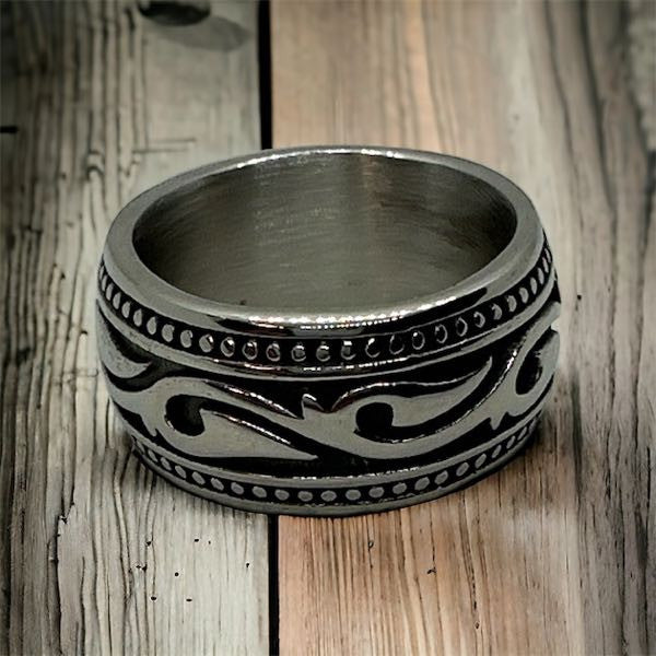 tribal tattoo Stainless Steel Ring silver tone