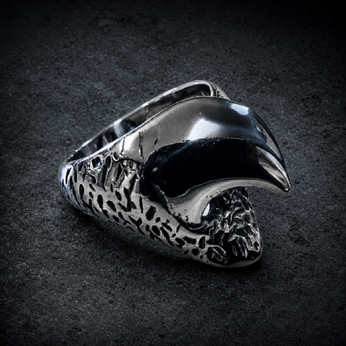 TWICE SHY — Shark's Tooth Ring, Heavy Band - 316L stainless steel unisex jewelry (R0758)