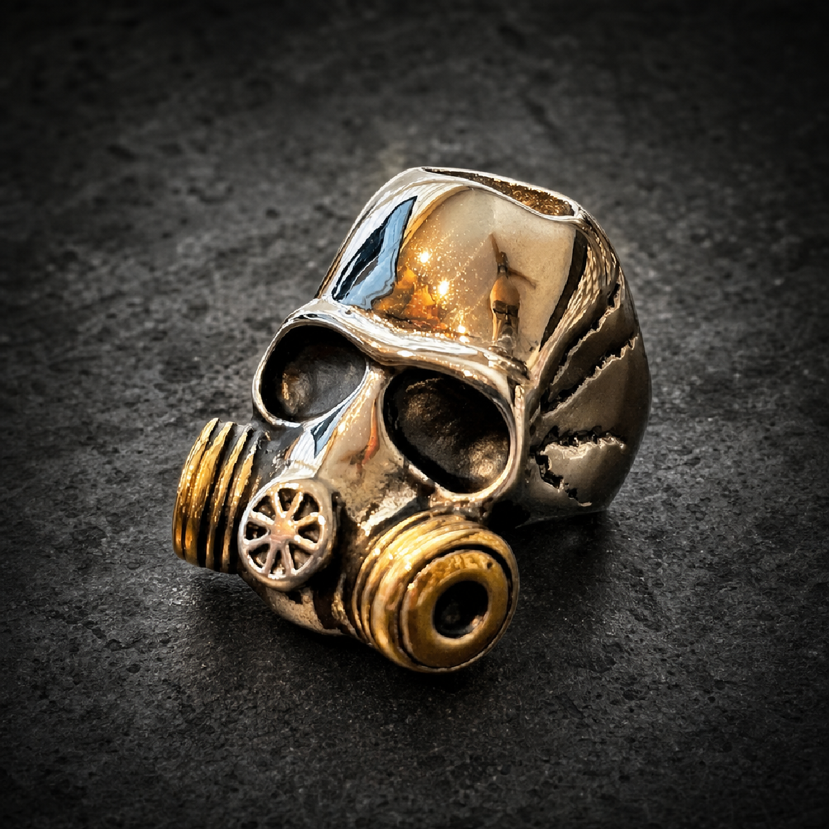 Two-tone Cold War' Gas Mask Ring - 316L stainless steel unisex jewelry (R0413)