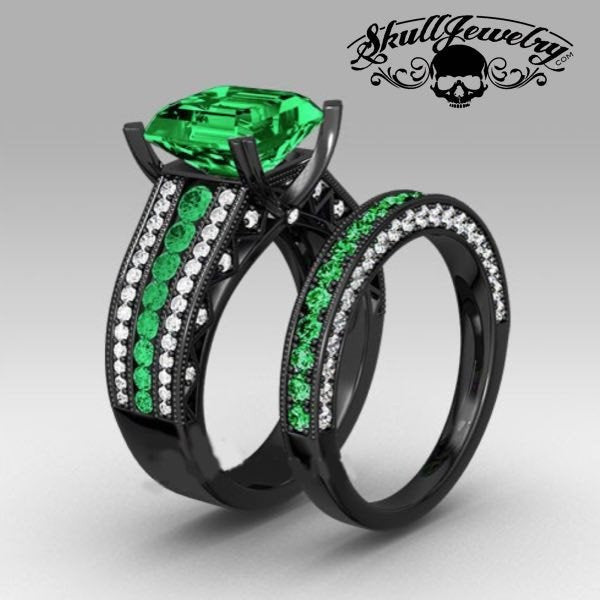 Principessa Verde' Green Austrian Crystal 10KT Black Gold Filled Engagement/Wedding Ring