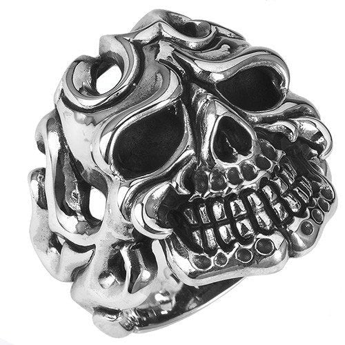 Flaming Skull Ring With A Smile On The Face