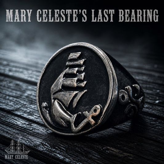 Mary Celeste's Last Bearing ghost ship signet ring, 316L stainless steel nautical jewelry, the brigantine found empty in 1872