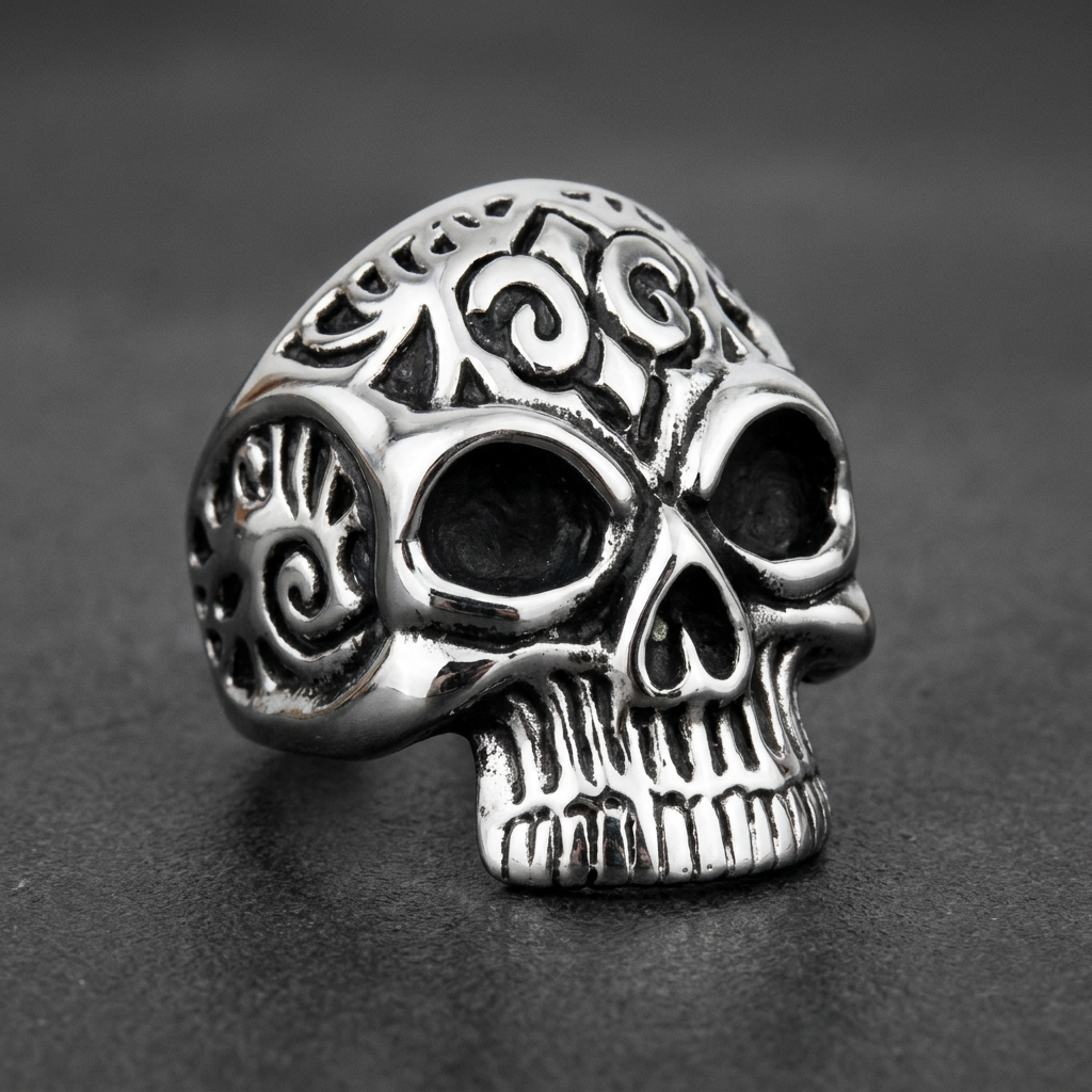 Fearless - Skull Ring alternate view, 316L stainless steel mens skull ring for bikers