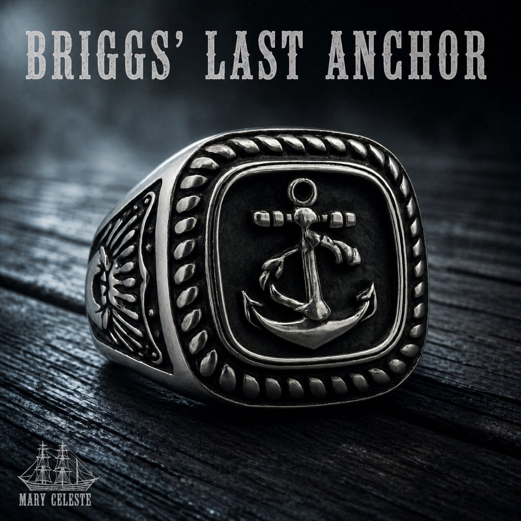 Briggs' Last Anchor ghost ship captain's signet ring, anchor motif in 316L stainless steel, Mary Celeste collection