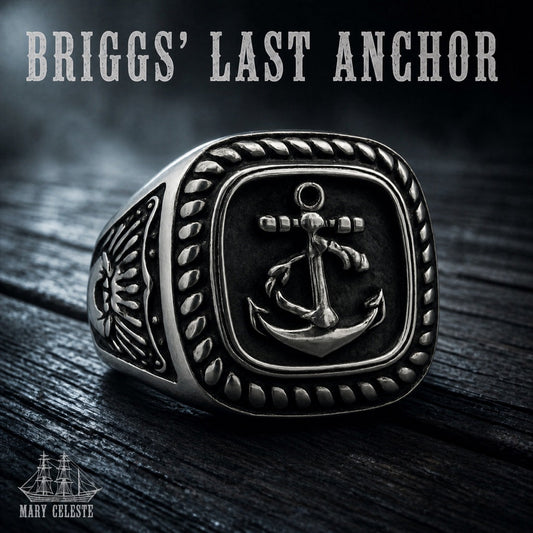 Briggs' Last Anchor ghost ship captain's signet ring, anchor motif in 316L stainless steel, Mary Celeste collection