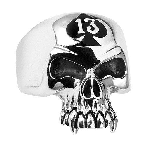 luck evil skull ring with number 13 and spade