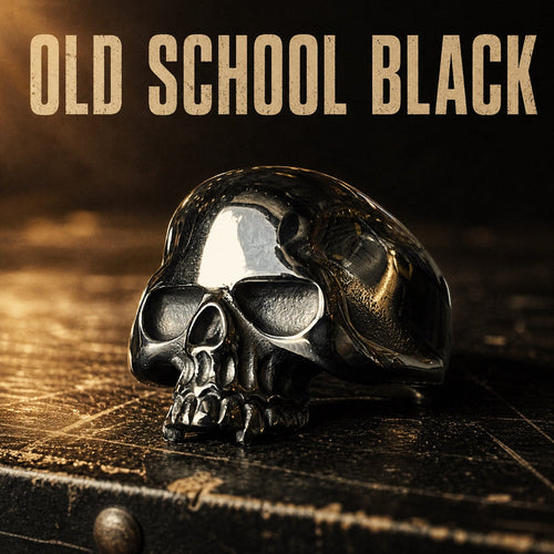 Keith Richards inspired Old School black tone skull ring, matte black 316L stainless steel mens gothic ring