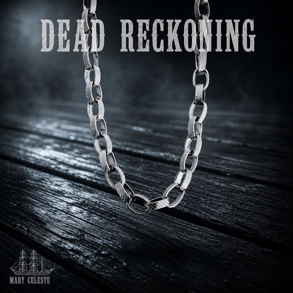 Dead Reckoning ship's chain necklace in silver-tone 316L stainless steel, heavy nautical link chain, Mary Celeste collection
