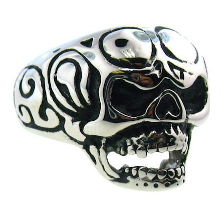 This Open Mouth Skull Ring With Motorcycle Goggles on Forehead