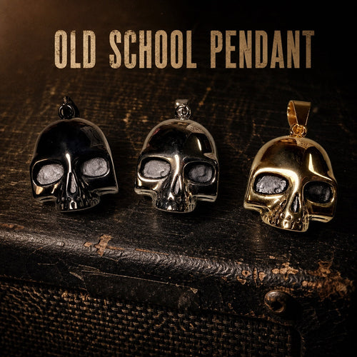 Keith Richards inspired Old School skull pendant necklace in stainless steel, mens rock and roll pendant