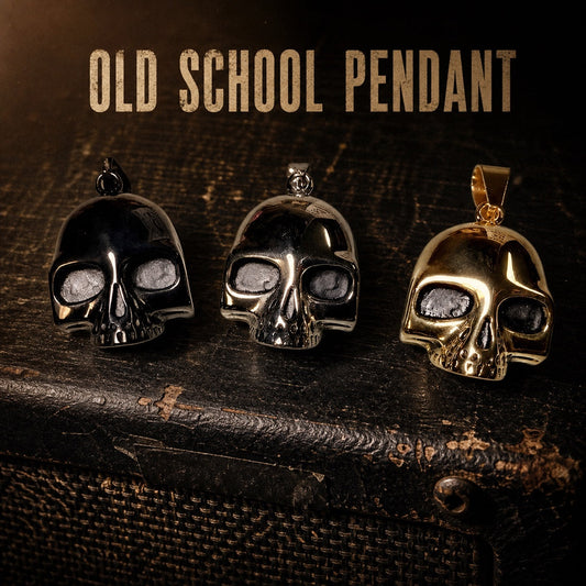 Keith Richards inspired Old School skull pendant necklace in stainless steel, mens rock and roll pendant