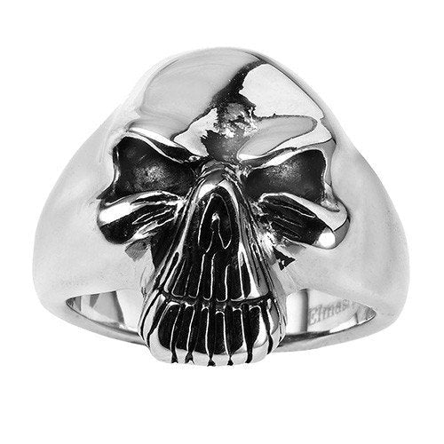 Old Face With Wrinkles Stainless Steel Skull Ring With Detailed Teeth