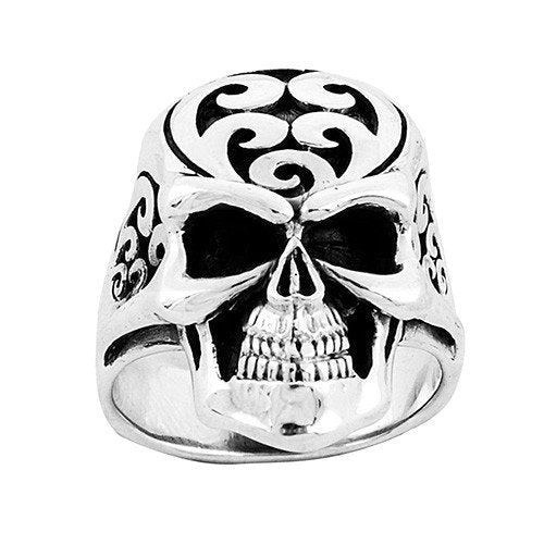 Biker Skull Ring with Filigree Design on the Head