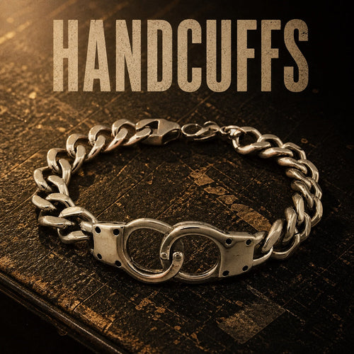 Keith Richards inspired handcuffs bracelet in stainless steel, mens rock and roll cuff bracelet