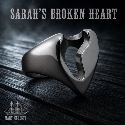 Sarah's Broken Heart mourning ring, split heart in 316L stainless steel, Victorian memorial jewelry, Mary Celeste collection