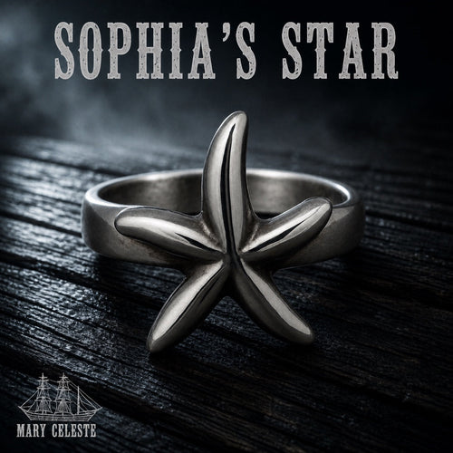 Sophia's Star starfish ring in 316L stainless steel, nautical jewelry named for the lost child of the Mary Celeste