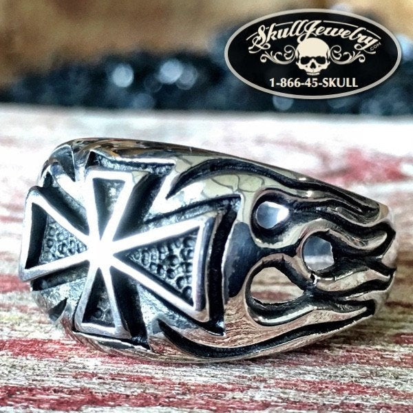 'Fire & Brimstone' Cross and Flames Ring
