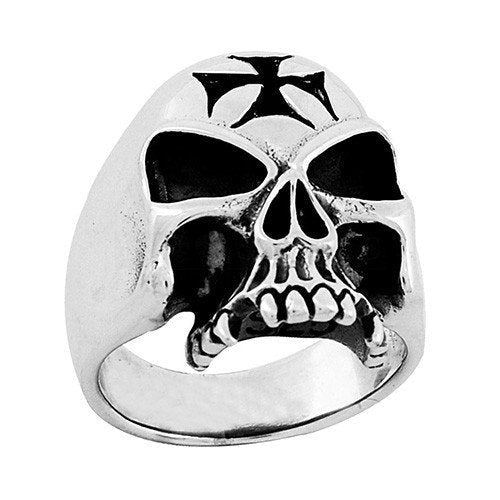 black cross on skull ring