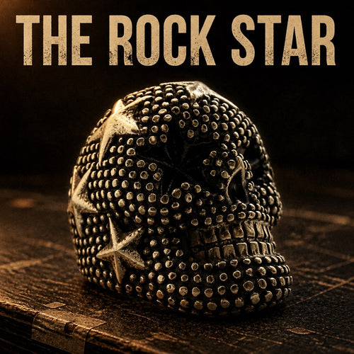 The Rock Star heavy skull ring, HardKnocker solid back 316L stainless steel statement ring for men