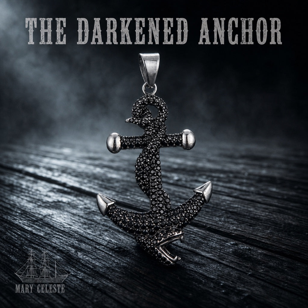 The Darkened Anchor ghost ship pendant in blackened 316L stainless steel, nautical necklace, Mary Celeste collection