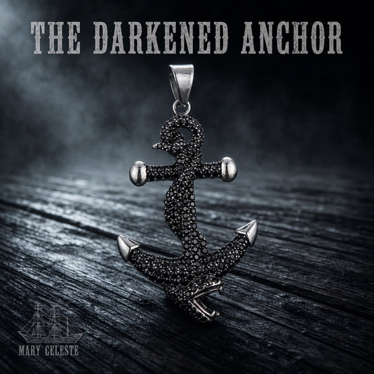 The Darkened Anchor ghost ship pendant in blackened 316L stainless steel, nautical necklace, Mary Celeste collection