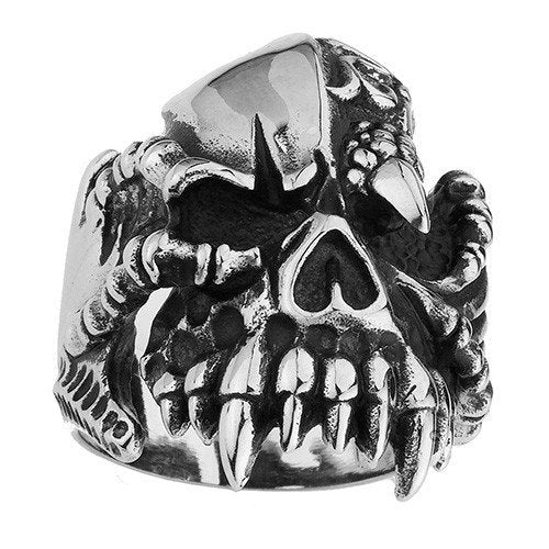 One-Eyed Wraith - Skull Ring with Fangs & Talon in One Eye (#125)