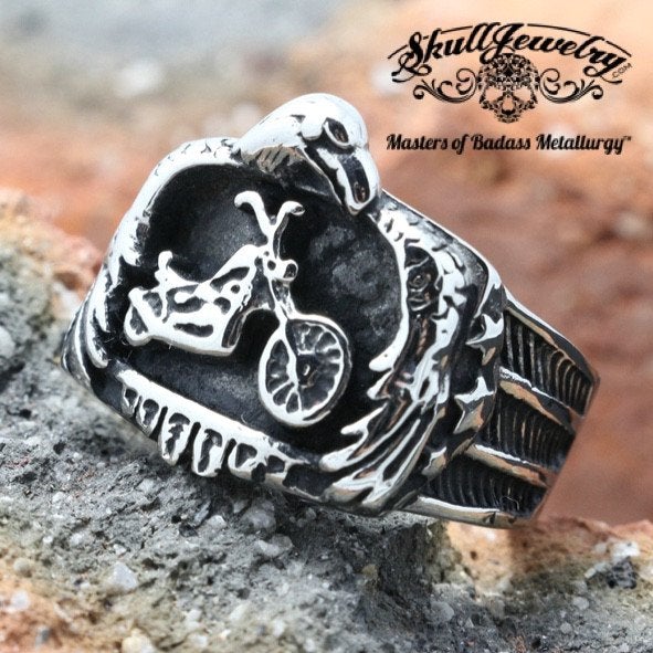 Stainless Steel Cool Biker Eagle Gold or Silver (your choice)