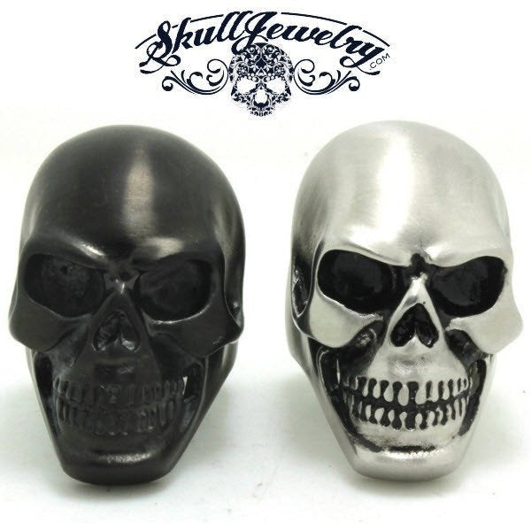 Stainless Steel Big And Heavy Skull Ring - Gloss Stainless Steel or Matte Black