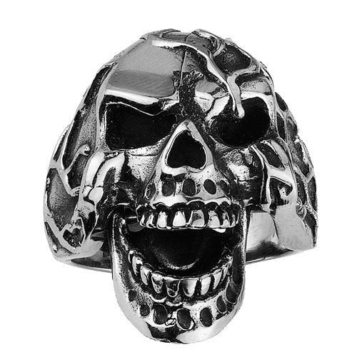 'Bad to the Bone' Stainless Steel Laughing Skull Ring with Moveable Jaw (145)