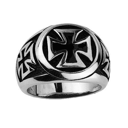 Stainless Steel Iron Cross Ring with Small Iron Crosses on the sides