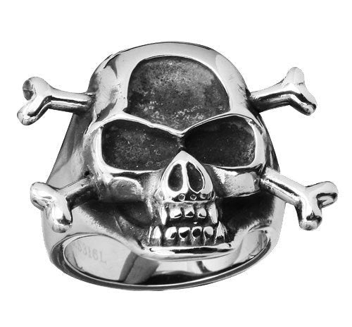 Stainless Steel Skull Ring with Crossed Bones